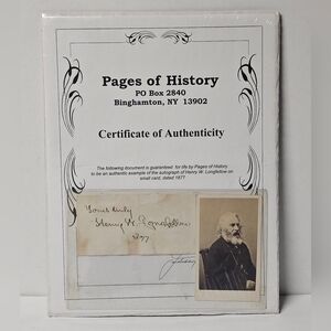 Henry Wadsworth Longfellow Authentic Handwritten Signature from 1877